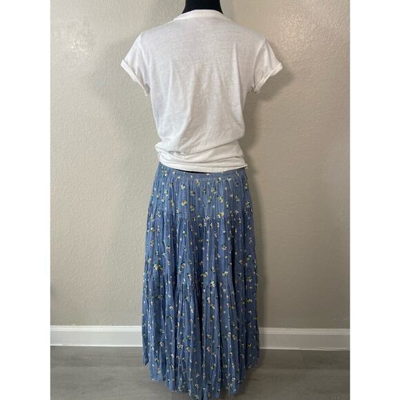 VTG HOWARD WOLF MADE IN USA Pleated Maxi Skirt Women's Floral Blue Cottagecore - Picture 2 of 10